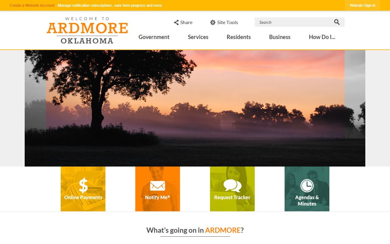 Ardmore city homepage for warrant record information