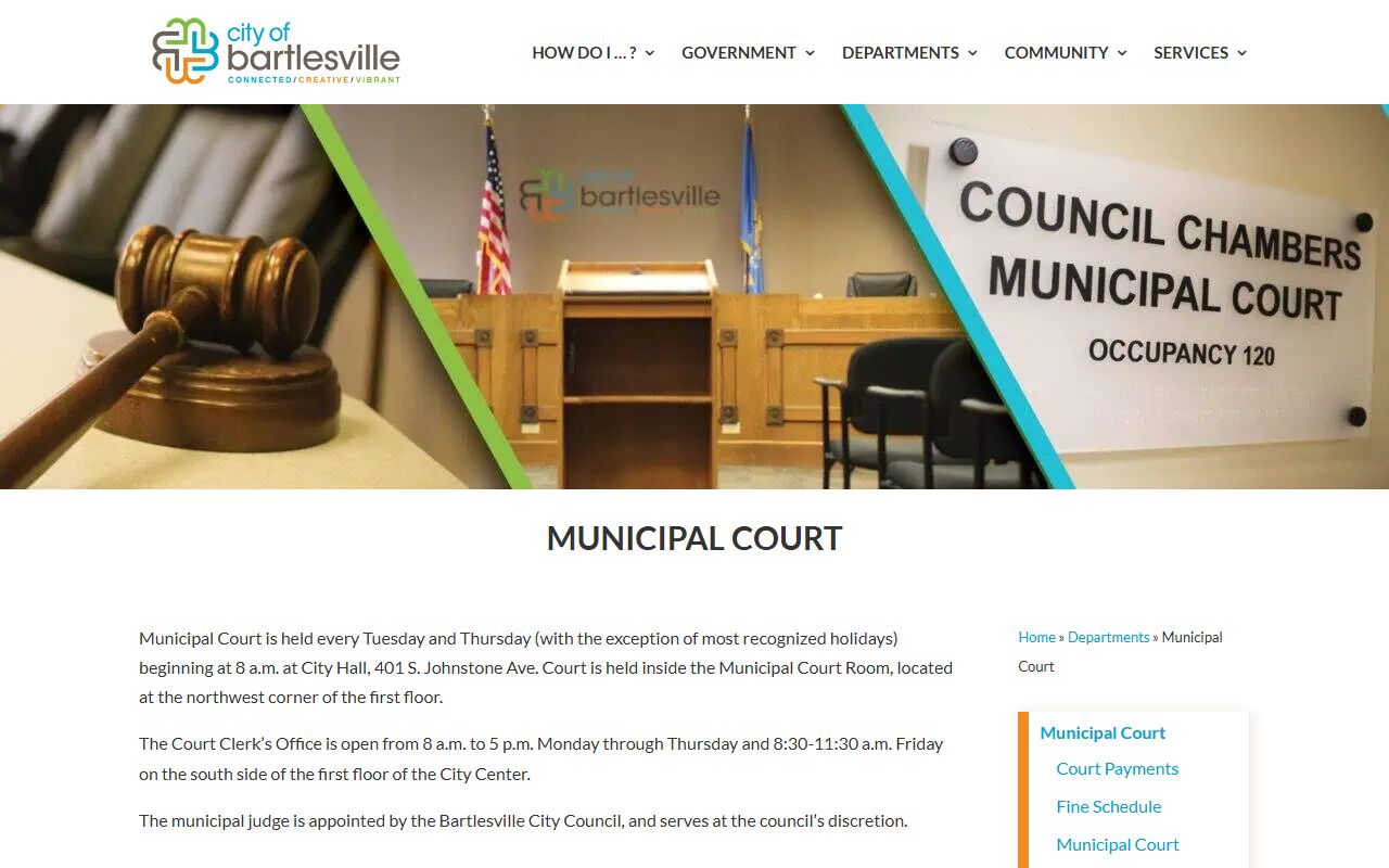 Bartlesville Municipal Court website for warrant record searches