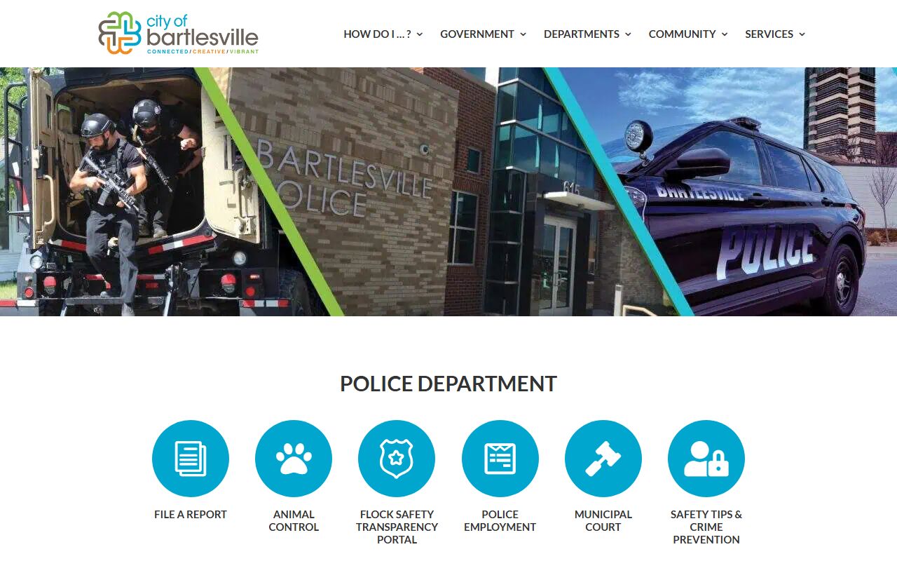 Bartlesville Police Department website for warrant inquiries