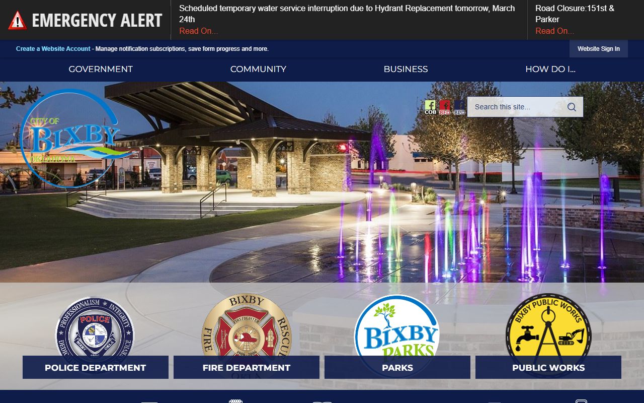 Bixby city homepage for warrant record searches