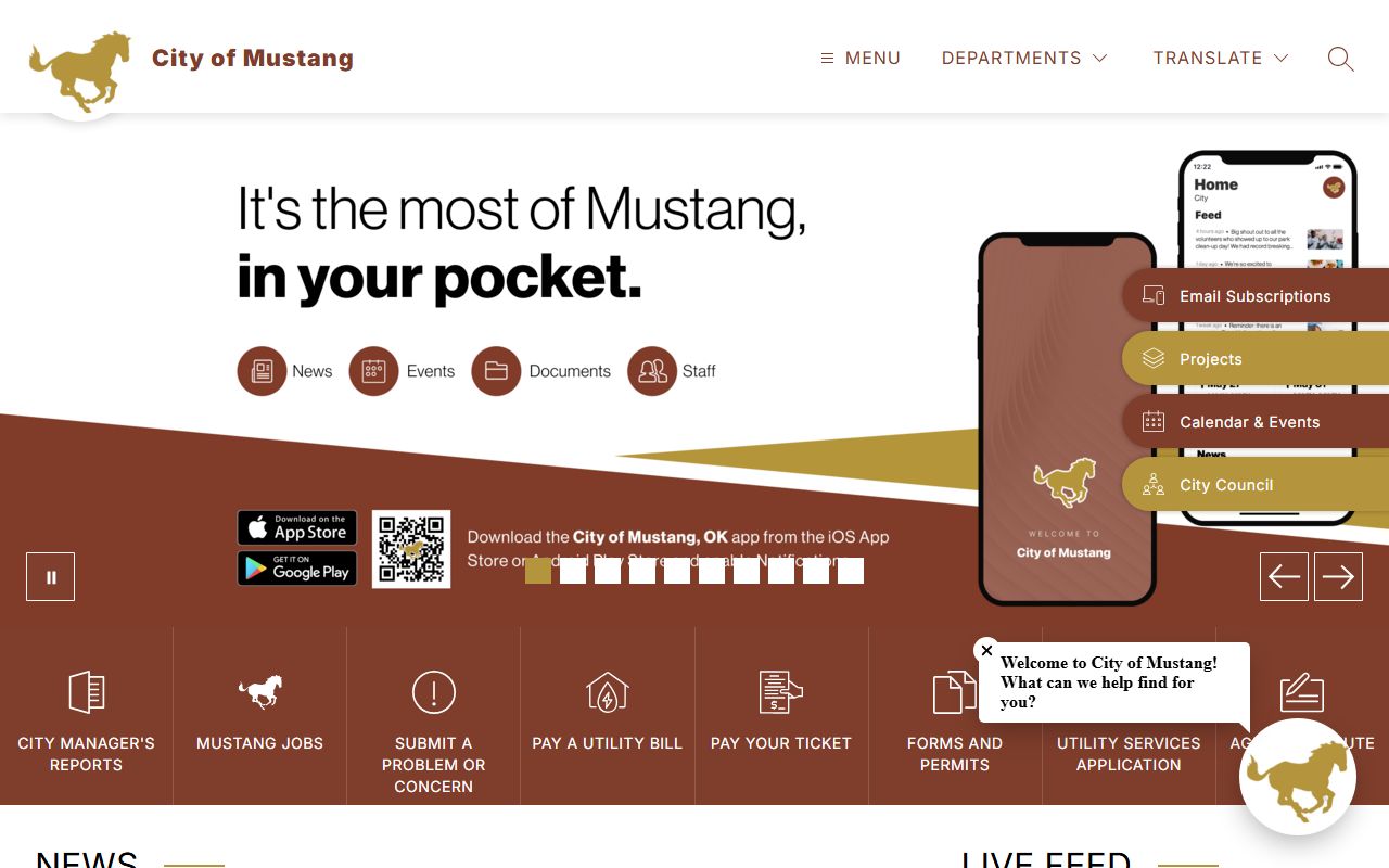 Mustang city homepage for warrant record searches