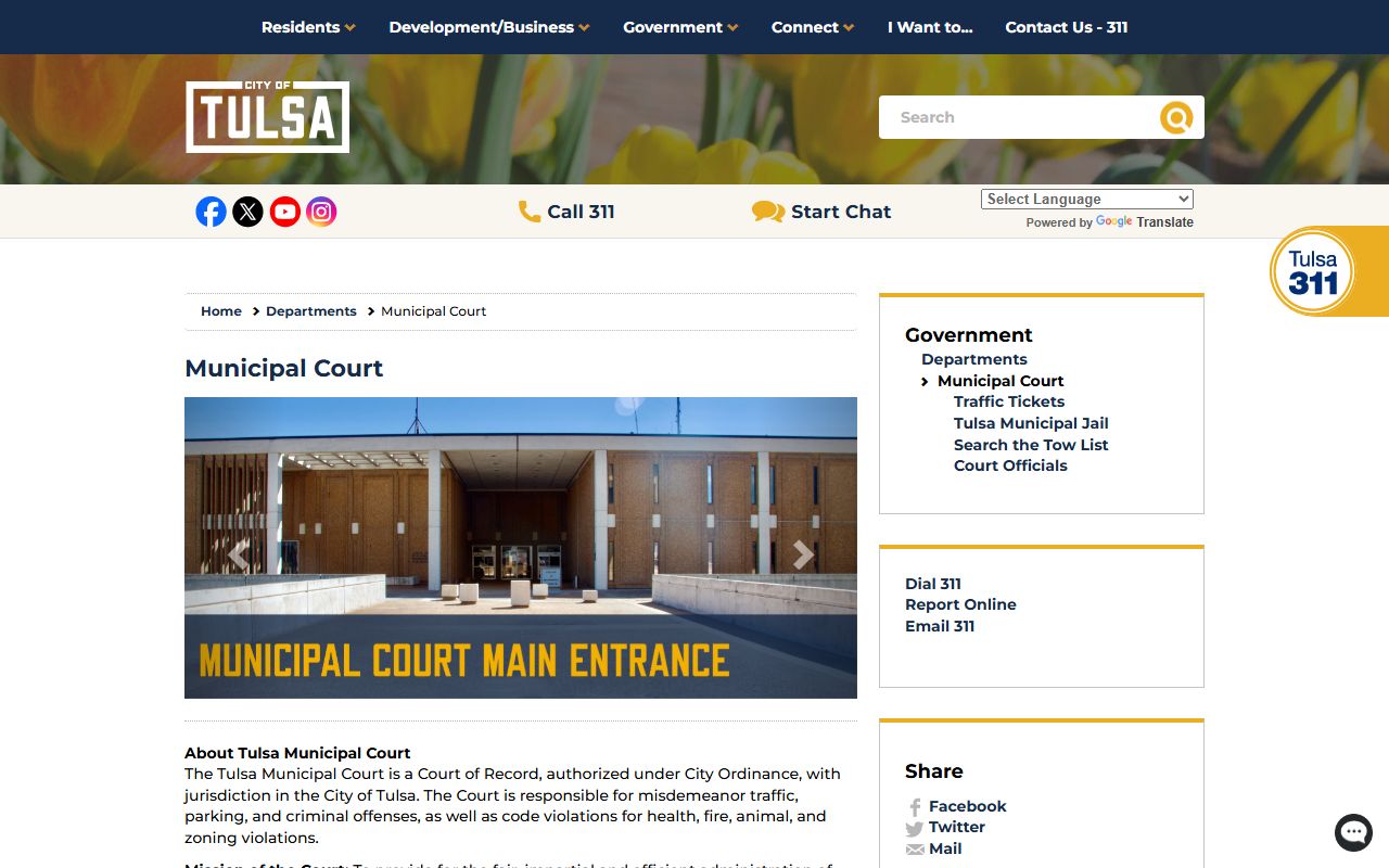 Tulsa Municipal Court website for warrant resolution information
