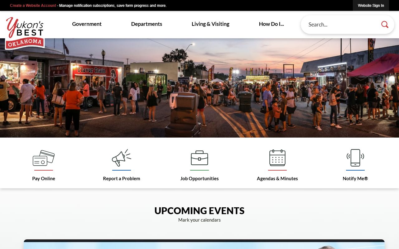 Yukon city homepage for warrant record information