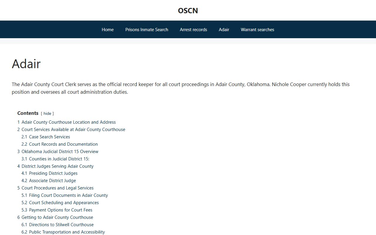Adair County OSCN portal for warrant and court record searches