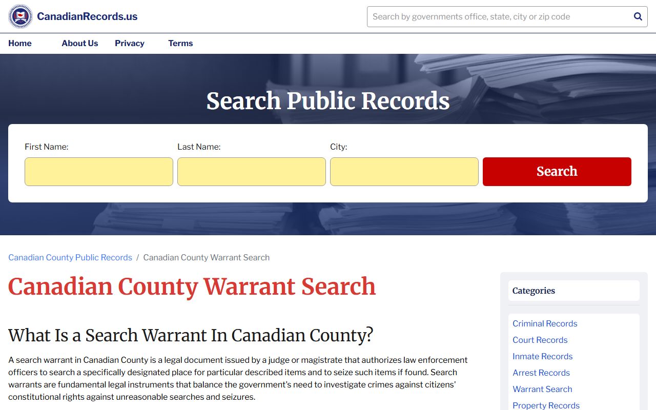 Canadian County warrant records search guide