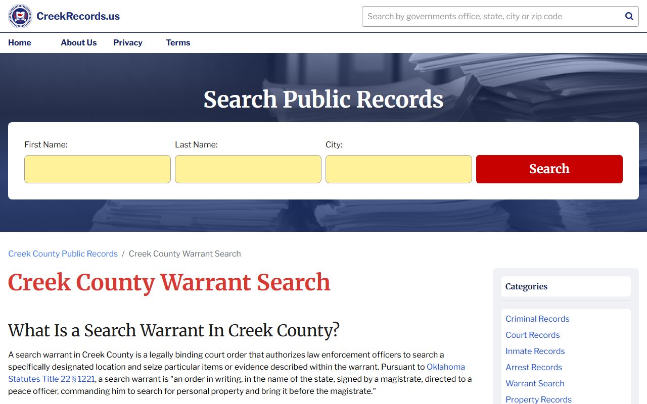 Creek County warrant records search guide