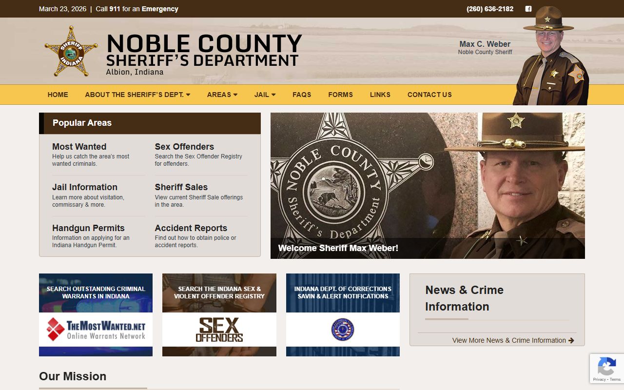 Noble County Sheriff office for warrant record searches