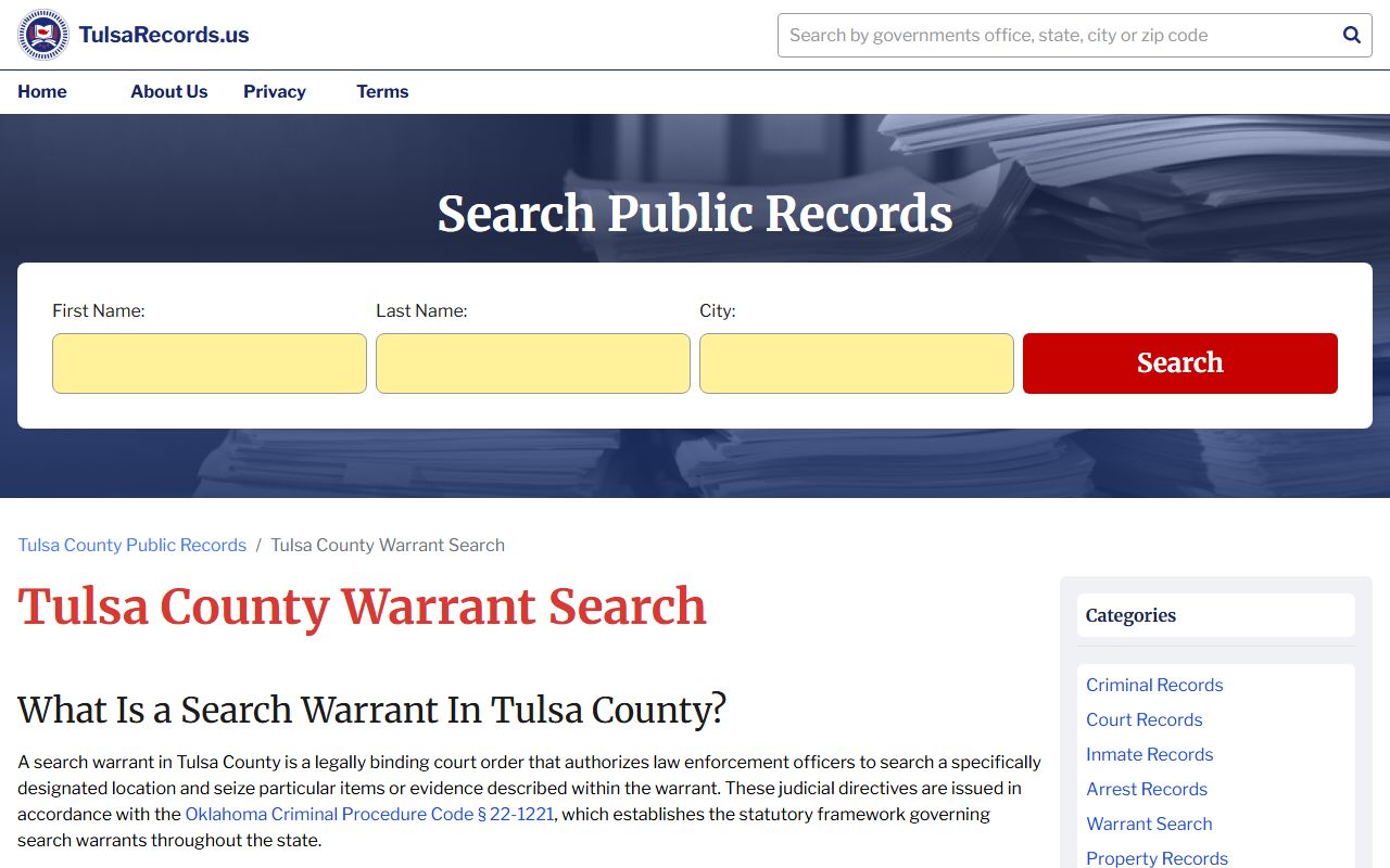 Tulsa County warrant records search guide