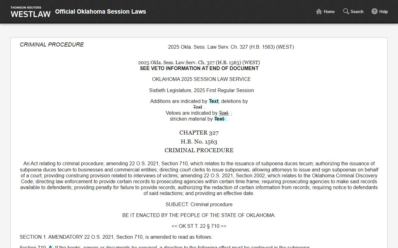 Oklahoma 2025 criminal procedure statute amendments affecting warrant record procedures