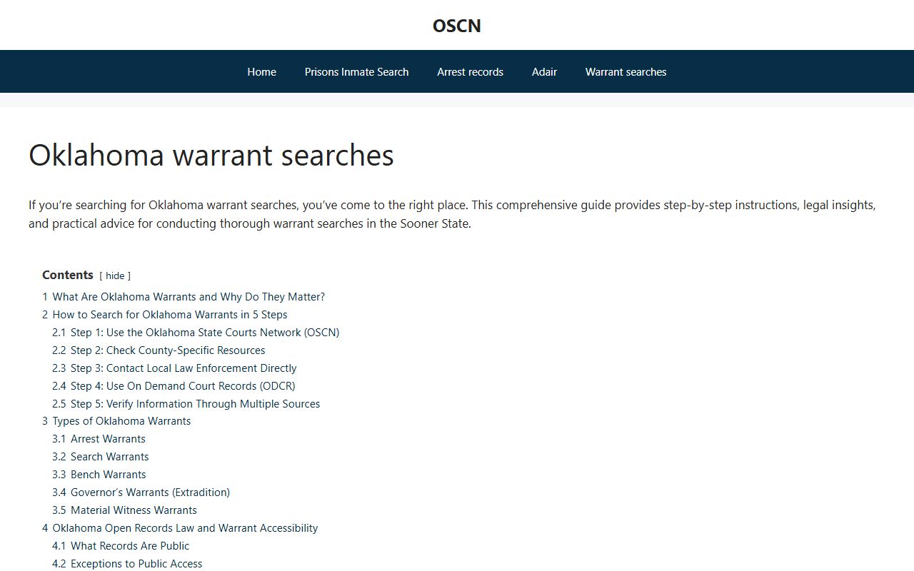 Oklahoma warrant search guide explaining different methods for finding warrant records