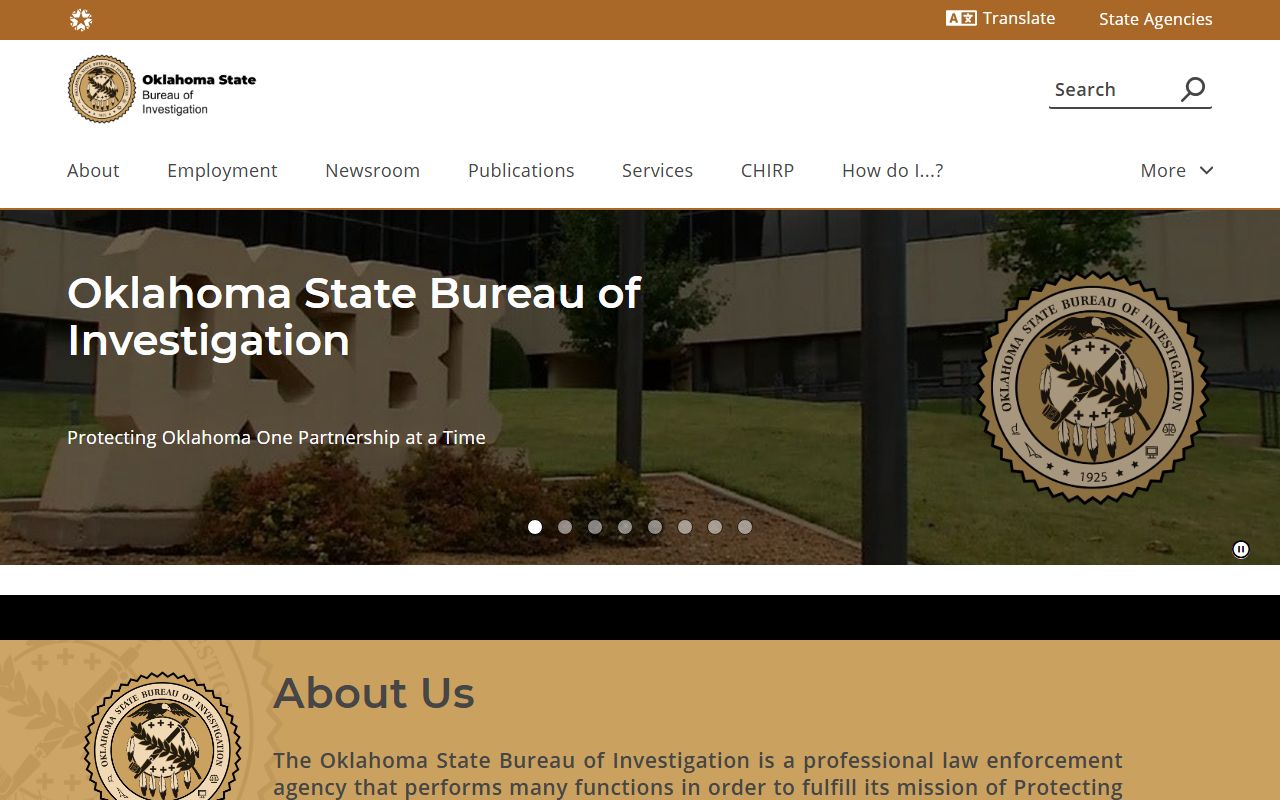 Oklahoma State Bureau of Investigation homepage for criminal history and warrant record searches