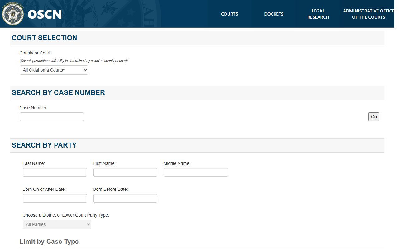 Oklahoma OSCN docket search portal for finding warrant records statewide